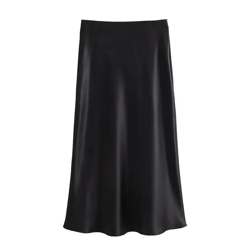 Satin Women High Waist Long Skirts