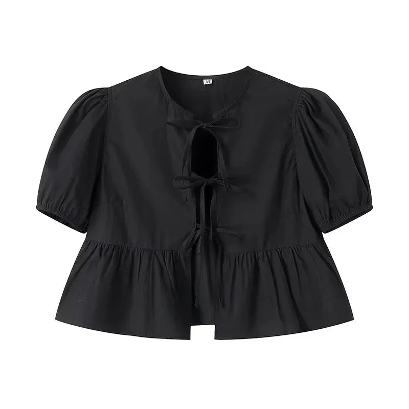 Puff Sleeve  Crop Top Ruched Blouse