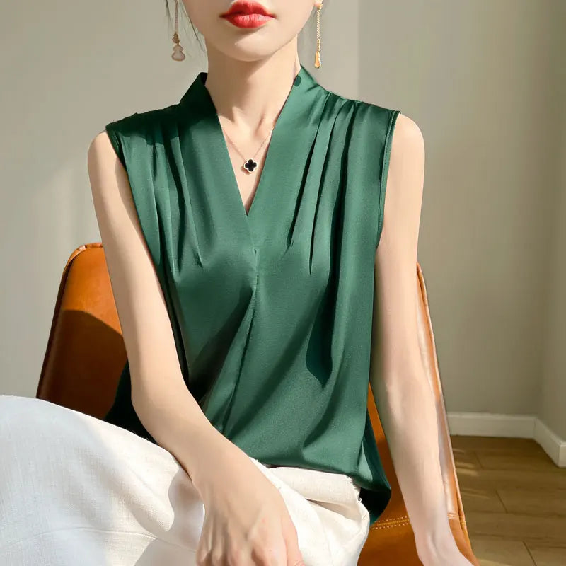 Solid Color Satin Blouse