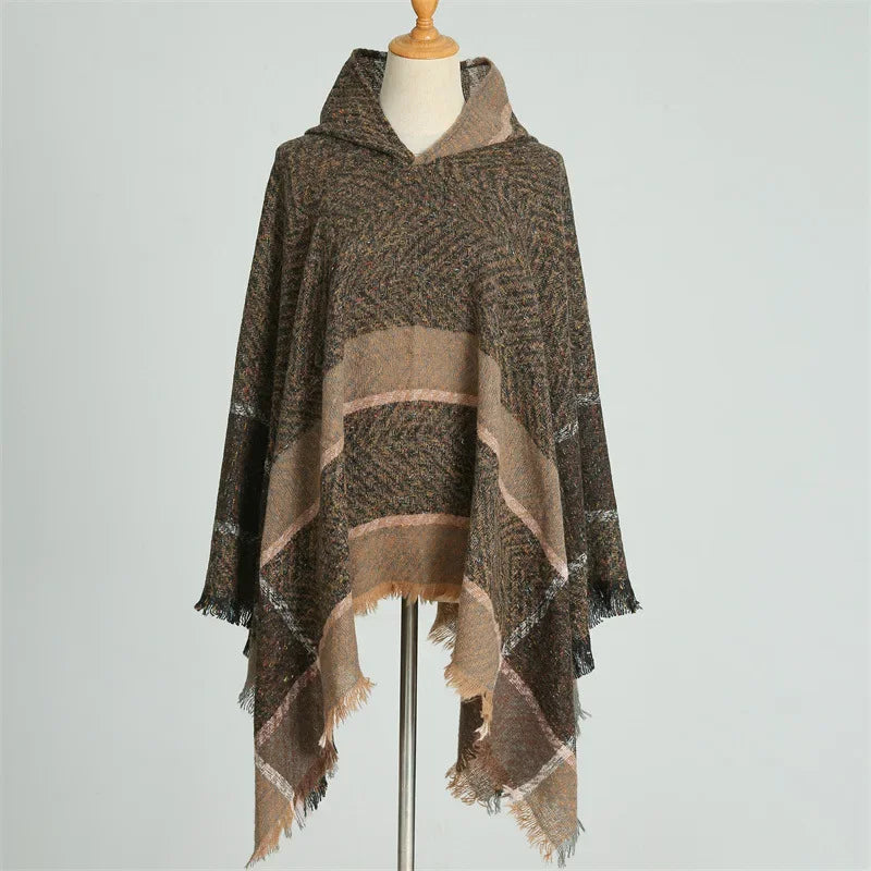 Winter Women Hooded Cape Wrap Scarf Poncho