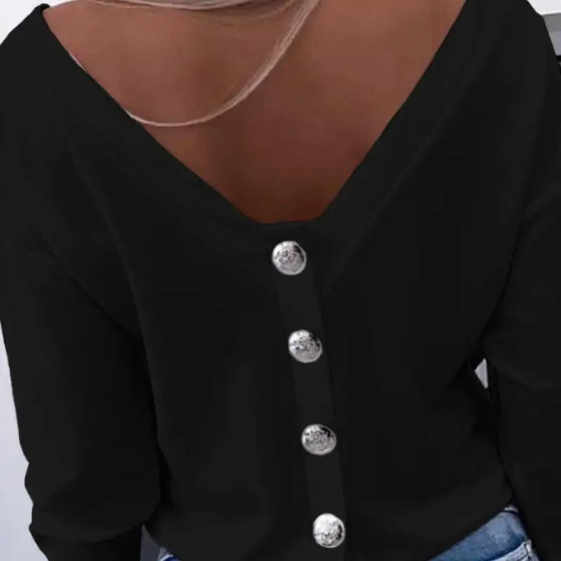 Long Sleeve Chic Back Buttons Pullovers