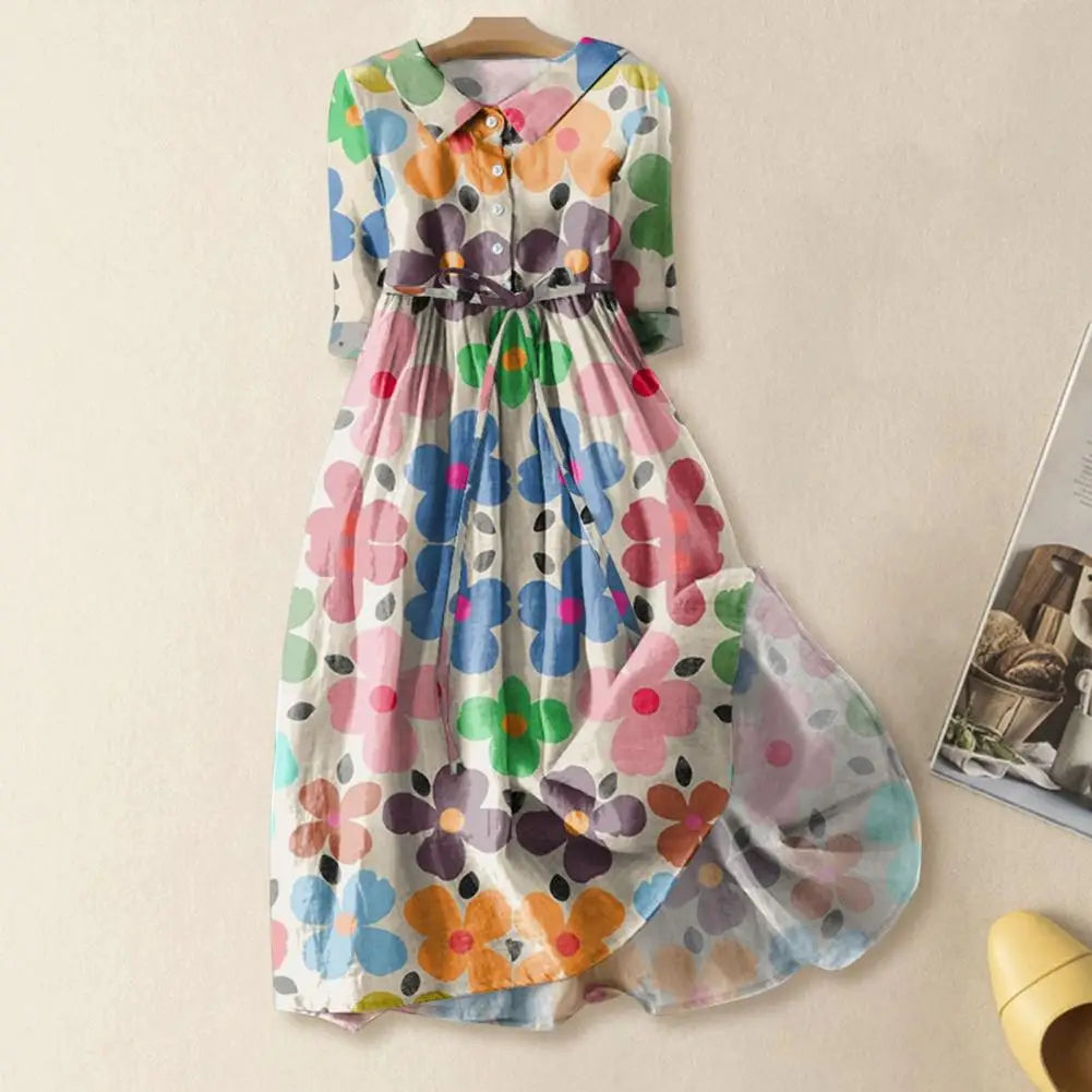 Short Sleeve Floral Print A Line Maxi Dress