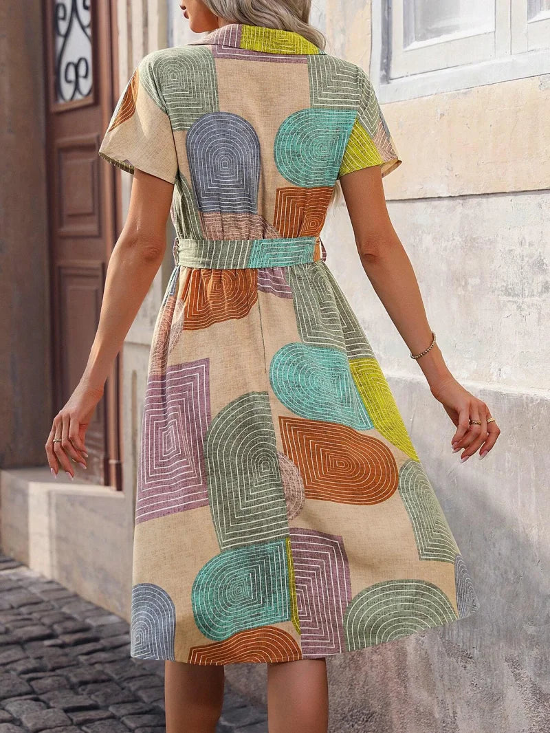 V-neck Short Sleeve  Knee-length Elastic Waist