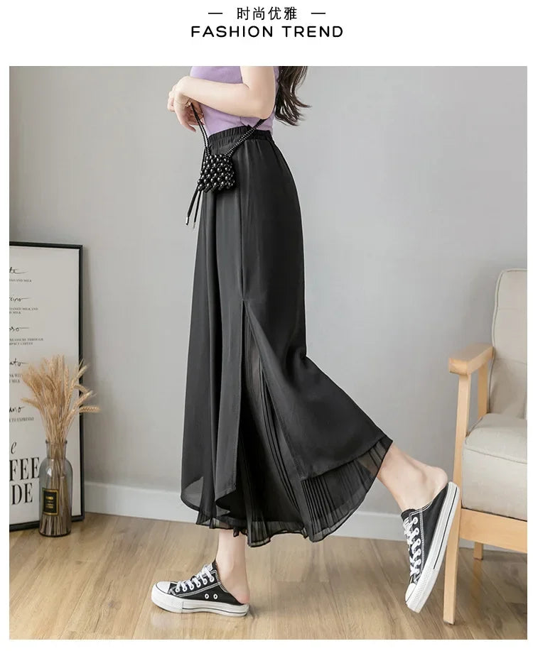 Culottes Hem Double Layers Loose Pleated Pants