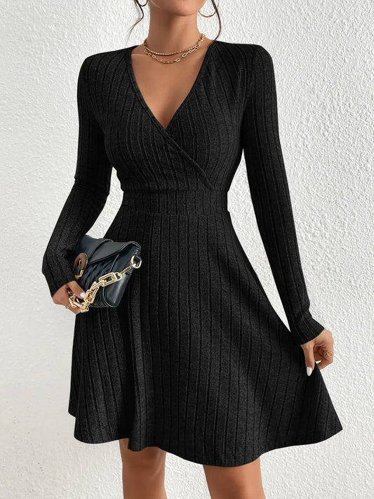 V-neck A-line Knit Dress
