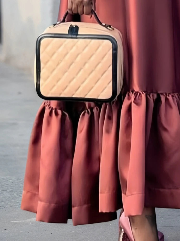 Sleeveless Round Neck Ruffle Hem Satin  Dresses