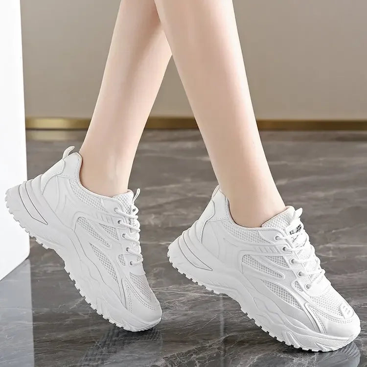 Leather Chunky Sneaker Thick Tennis Platform Shoes