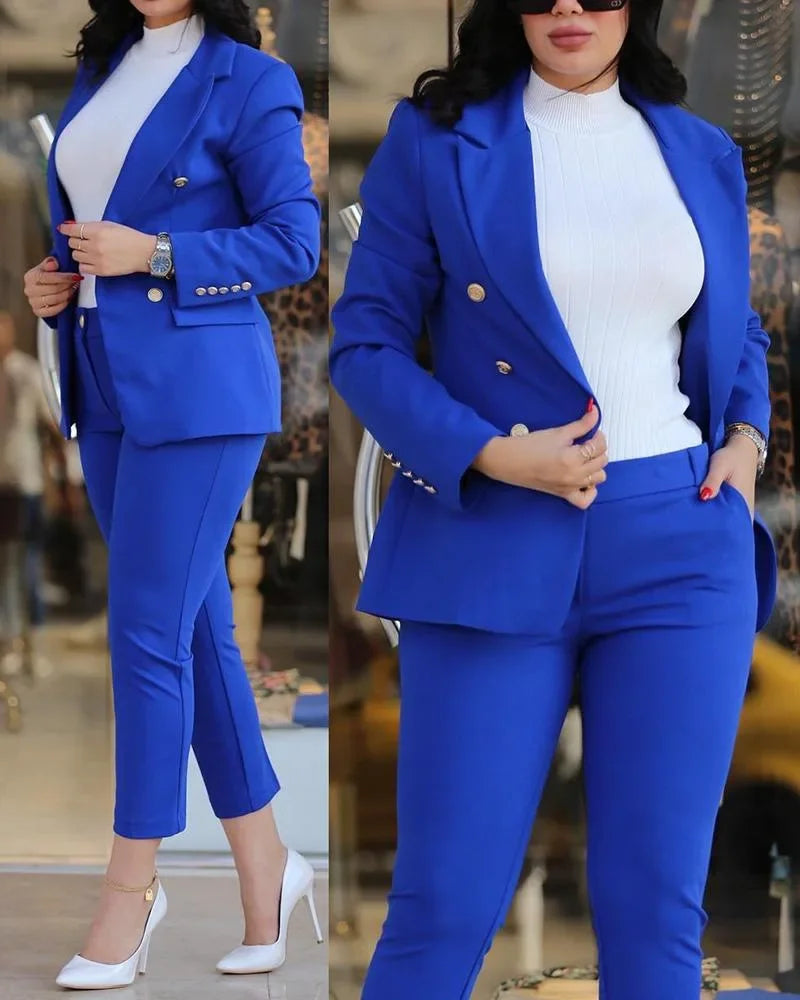 2pcs Long Sleeve Blazer Jacket Pencil Pants
