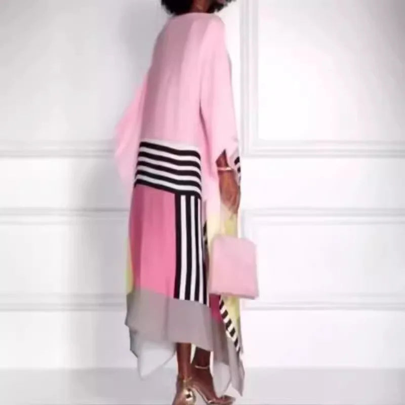 Candy Stripe Print Kaftan Long Dress
