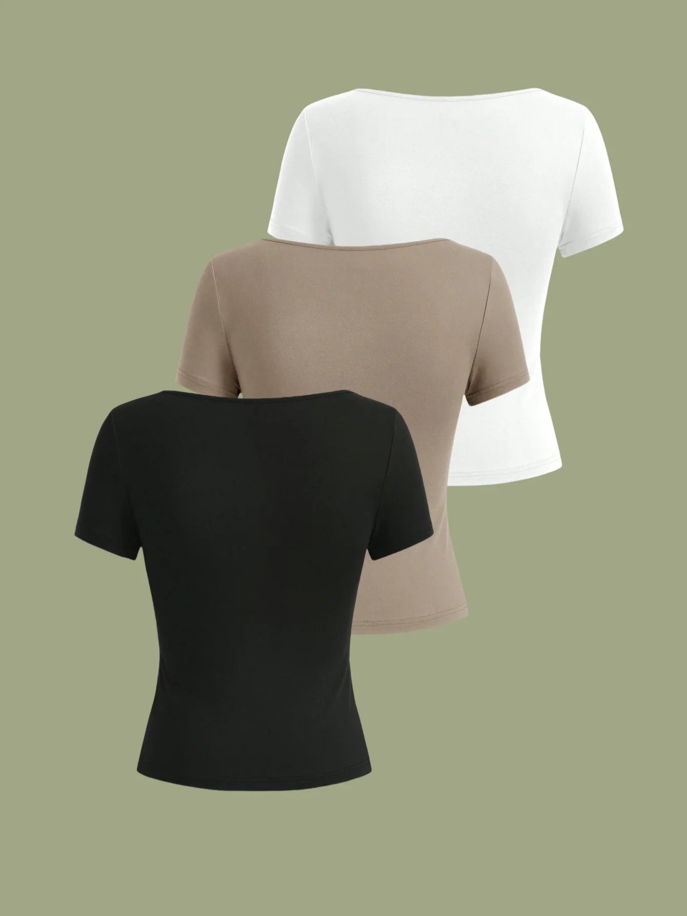 3-Piece Women's Square Collar Short-Sleeved  T-Shirt