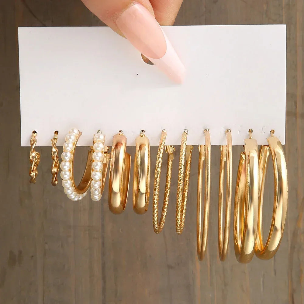 Circle Hoop Earring Gold Color Pearl Earring