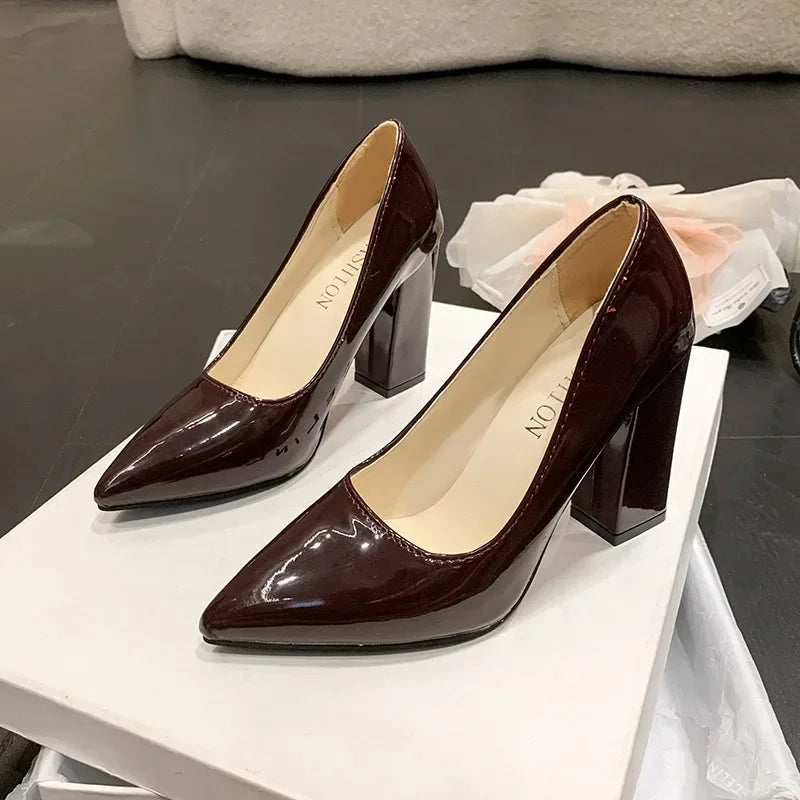 Square Heels Pumps Patent Leather