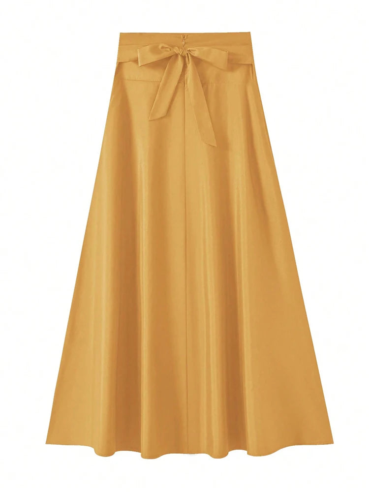 Solid Color A-line Skirts With Bow