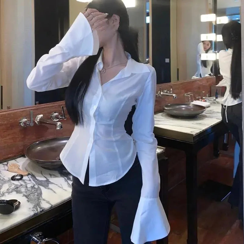 Sexy Slim Black White Chiffon Tunic Back