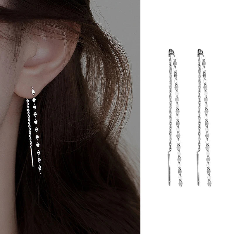 Silver Needle Star Line Tassel Drop Earring