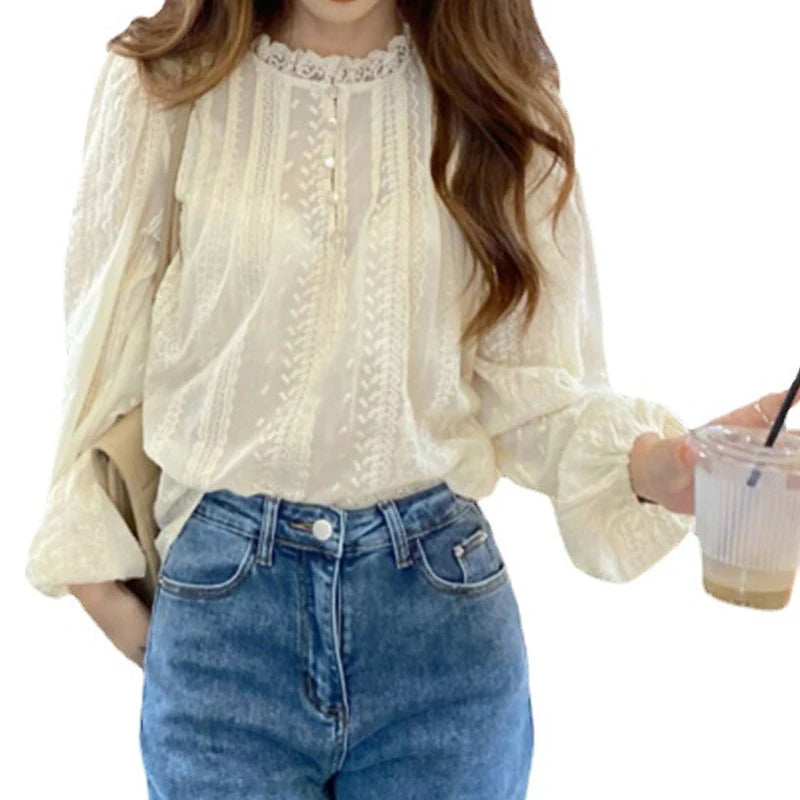 Long Sleeve Casual Shirt Ladies Stand Collar