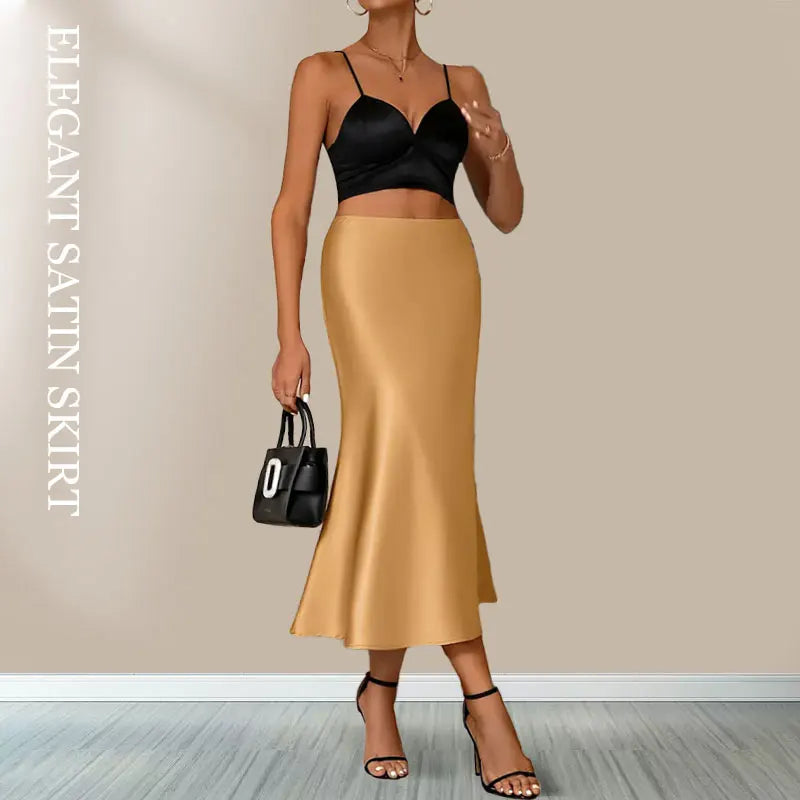 Satin Skirts  High Waist A-line Elegant
