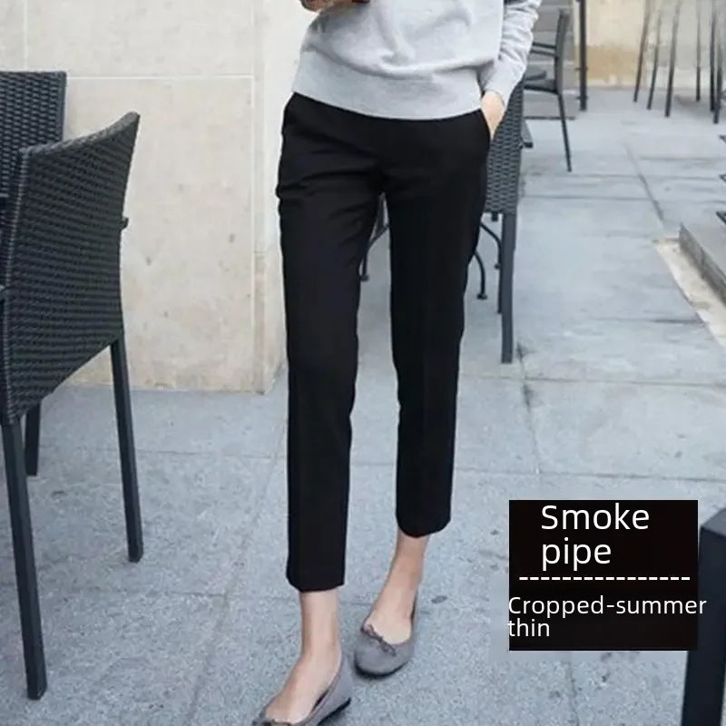 Black High-waisted Slimming Straight-leg Suit Pants