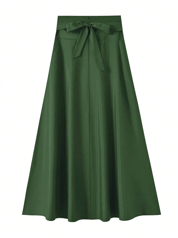 Solid Color A-line Skirts With Bow