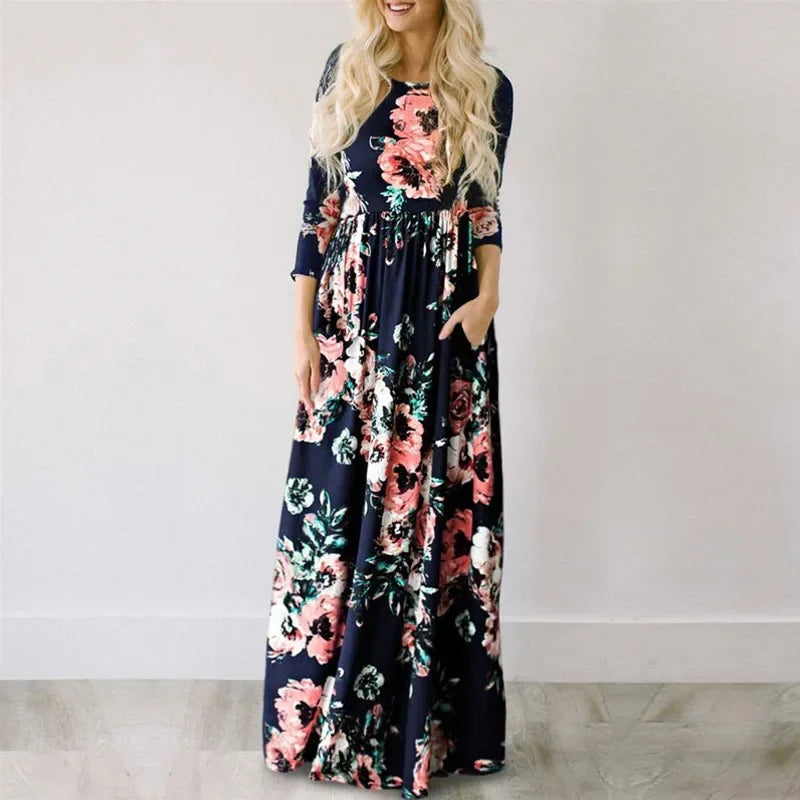 Floral Print  Short Sleeve Maxi Dress