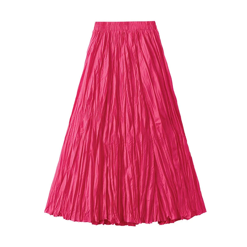 Pleated A-line Midi Skirt