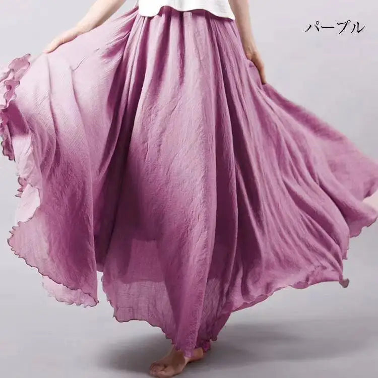 Cotton Linen Dress Elastic Waist Long Skirts