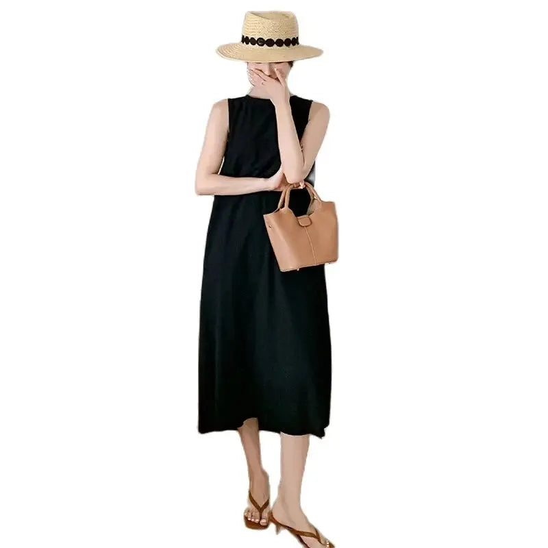 Plus Size Solid Sleeveless Backless Long Dress