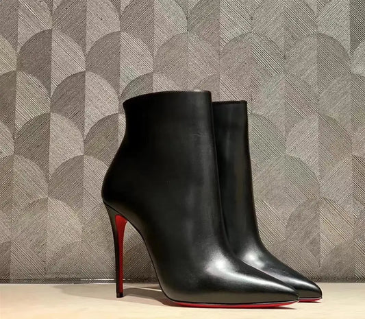 Leather Black Pointed Red Bottom Thin Heels