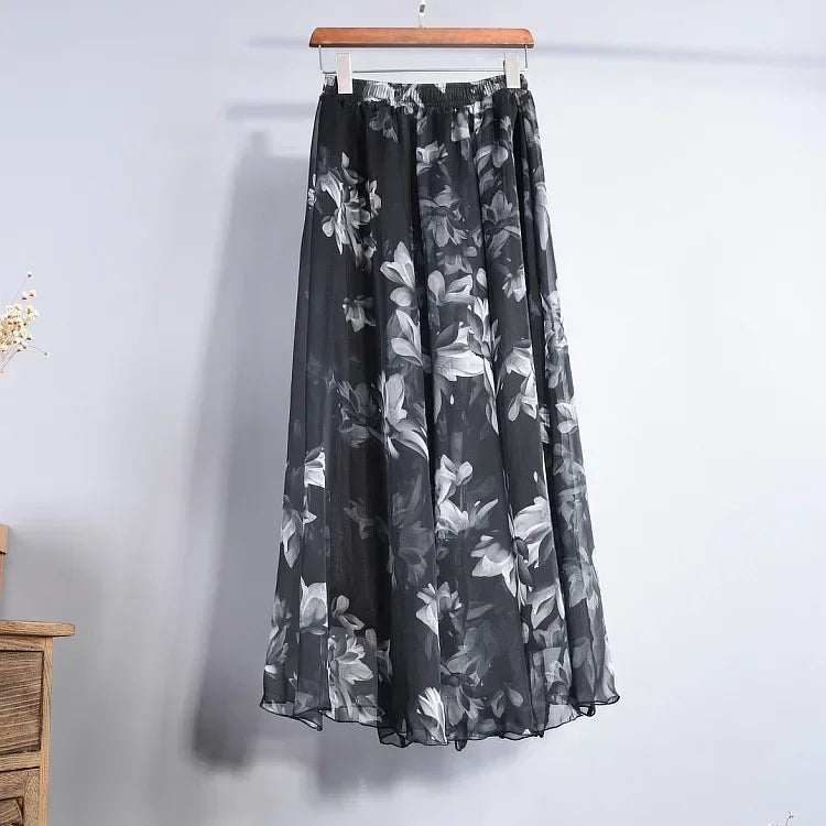 Vintage Chiffon High Waist Long Skirt