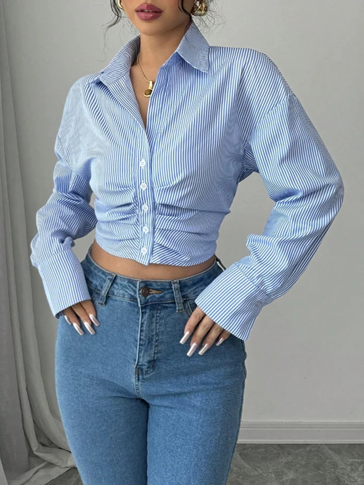 Long Sleeve Office Stripe  Blouses Clothing,Tops