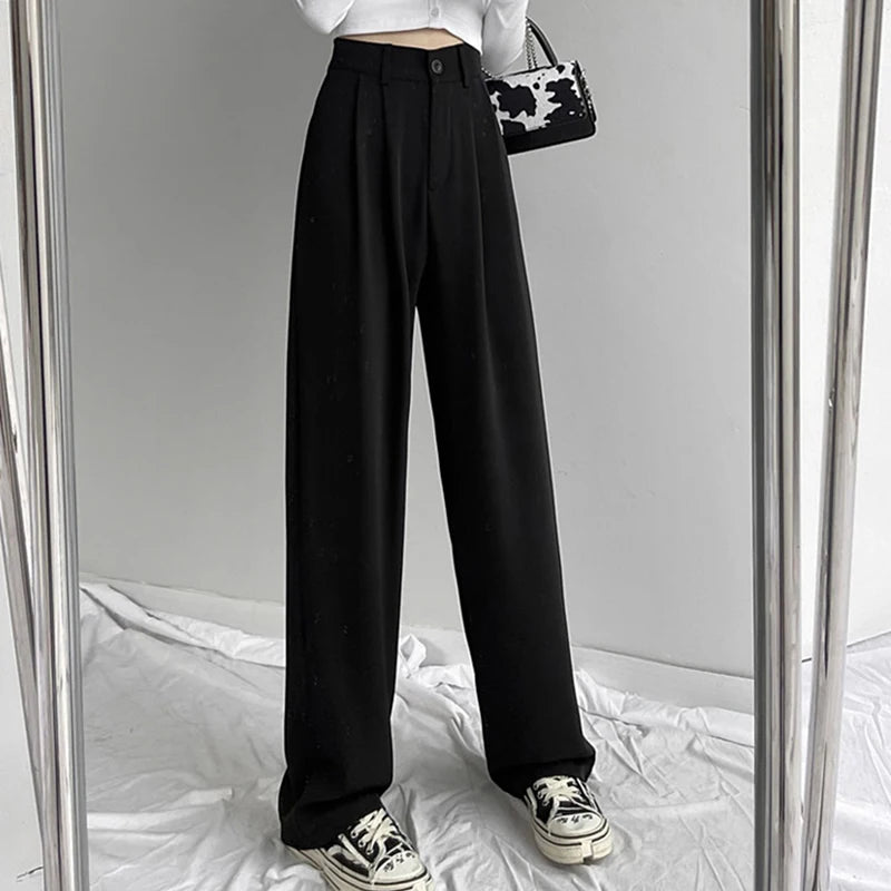 Wide Leg  Straight Leg Casual Suit Trousers