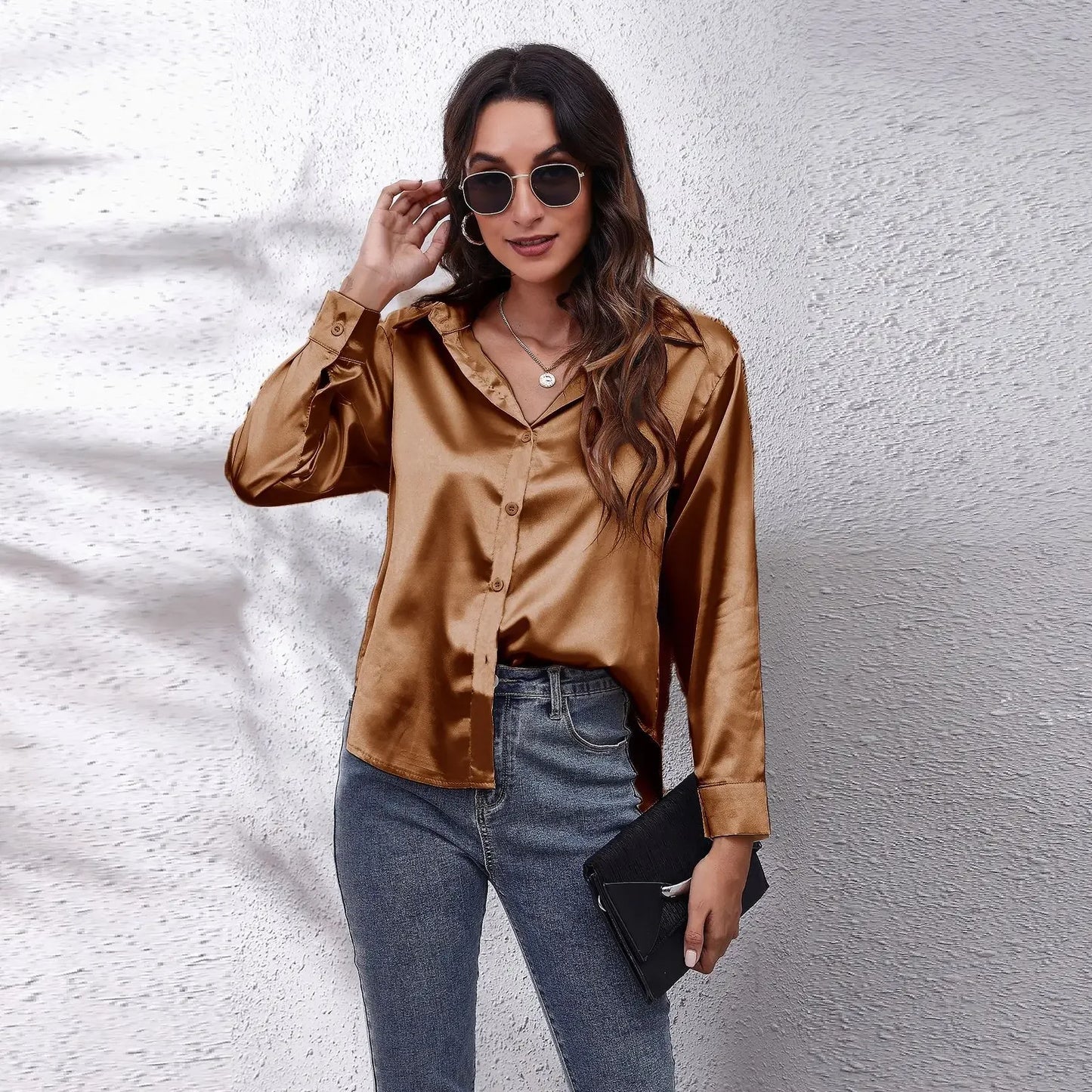 Casual Satin Blouse Long Sleeve