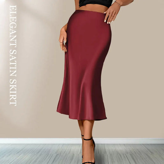 Satin Skirts  High Waist A-line Elegant