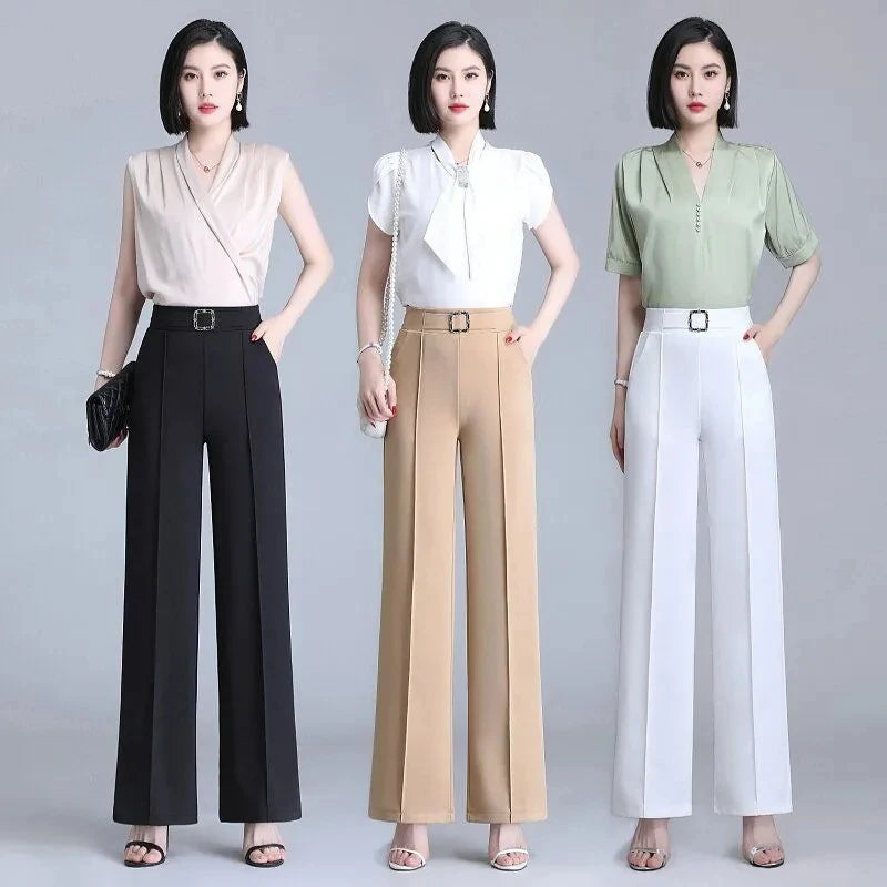 High Waist Wide Leg Straight Suit Trousers