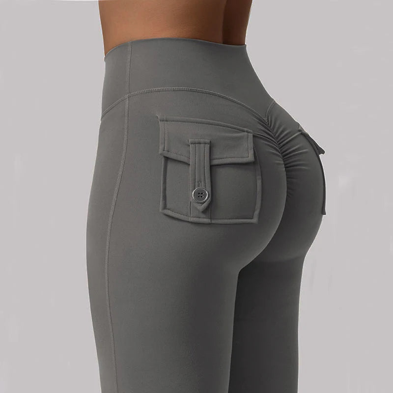 New  casual flared yoga pants, belt pocket