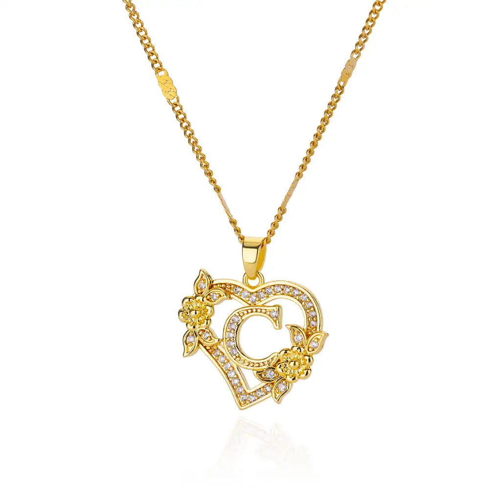 Heart Initial, Gold Color Stainless Steel Chain