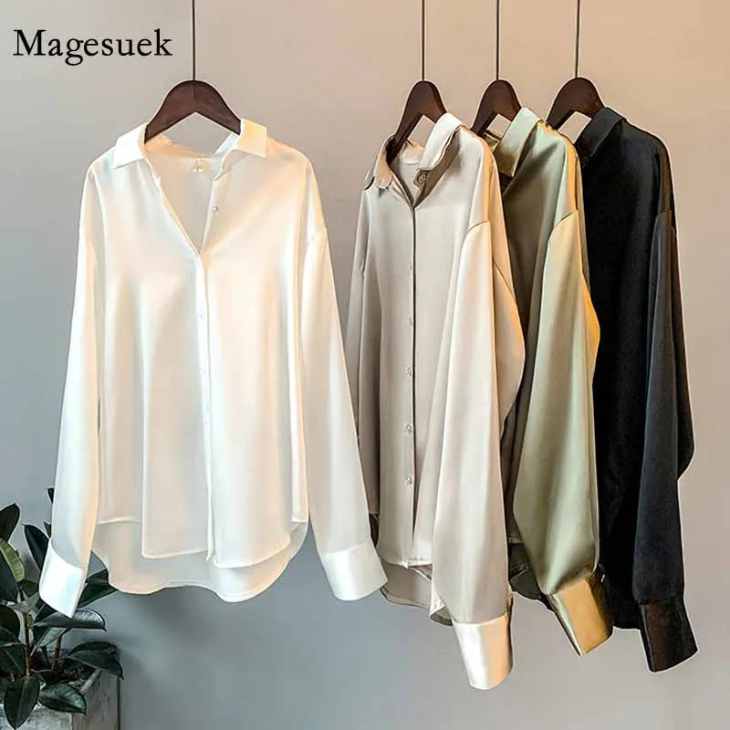 Satin Silk Shirt Long Sleeves Female Shirts