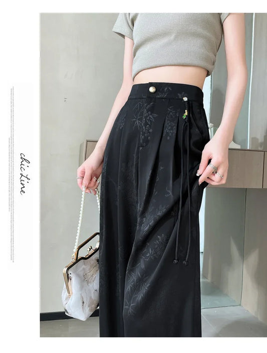 New Wide Leg Satin Casual Pants Female