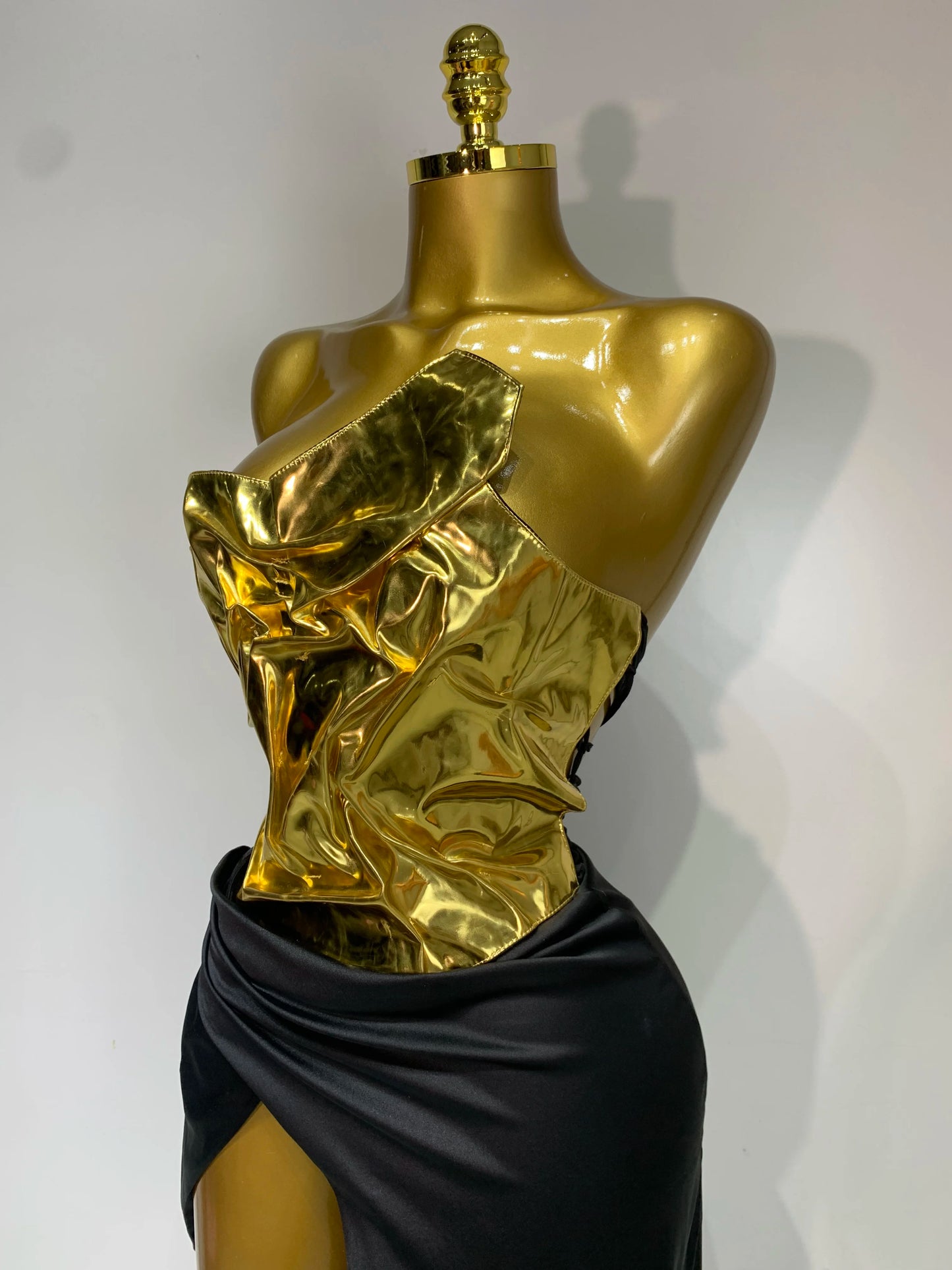 Gold Color Sexy Laced-up Tops  Elegant Dress