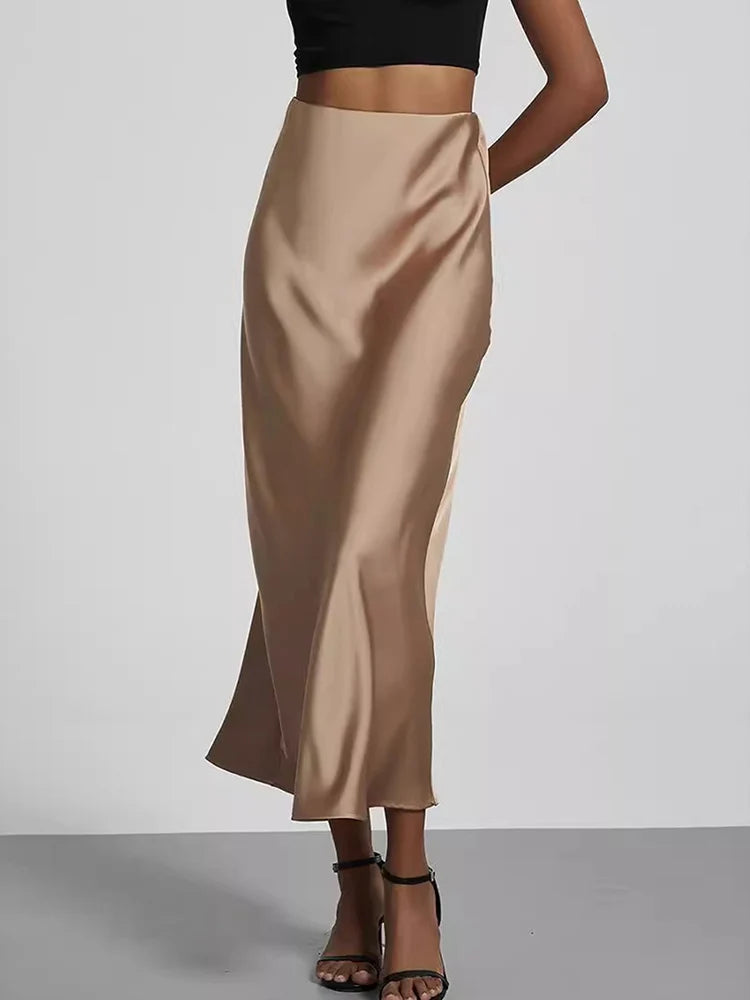 Satin Long Skirt High Waist