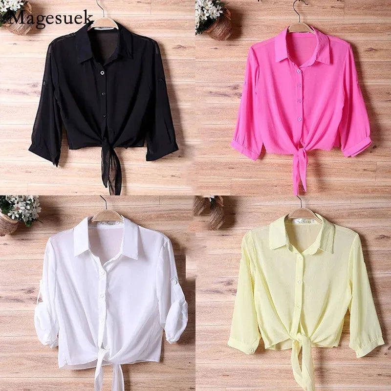 Thin Short Sleeve Chiffon Button Up Shirts