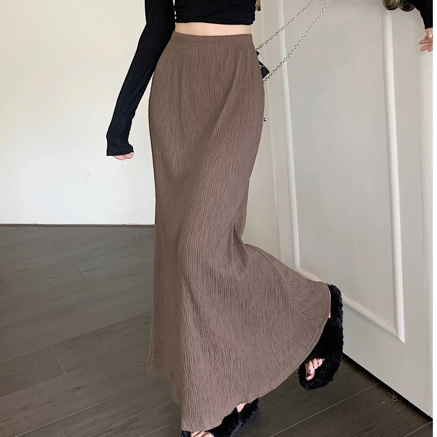 High Waist A- Line Pleated Skirt Midi