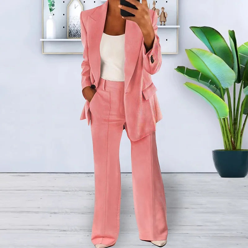 Suit Jacket Two Piece Set Solid Long Sleeves