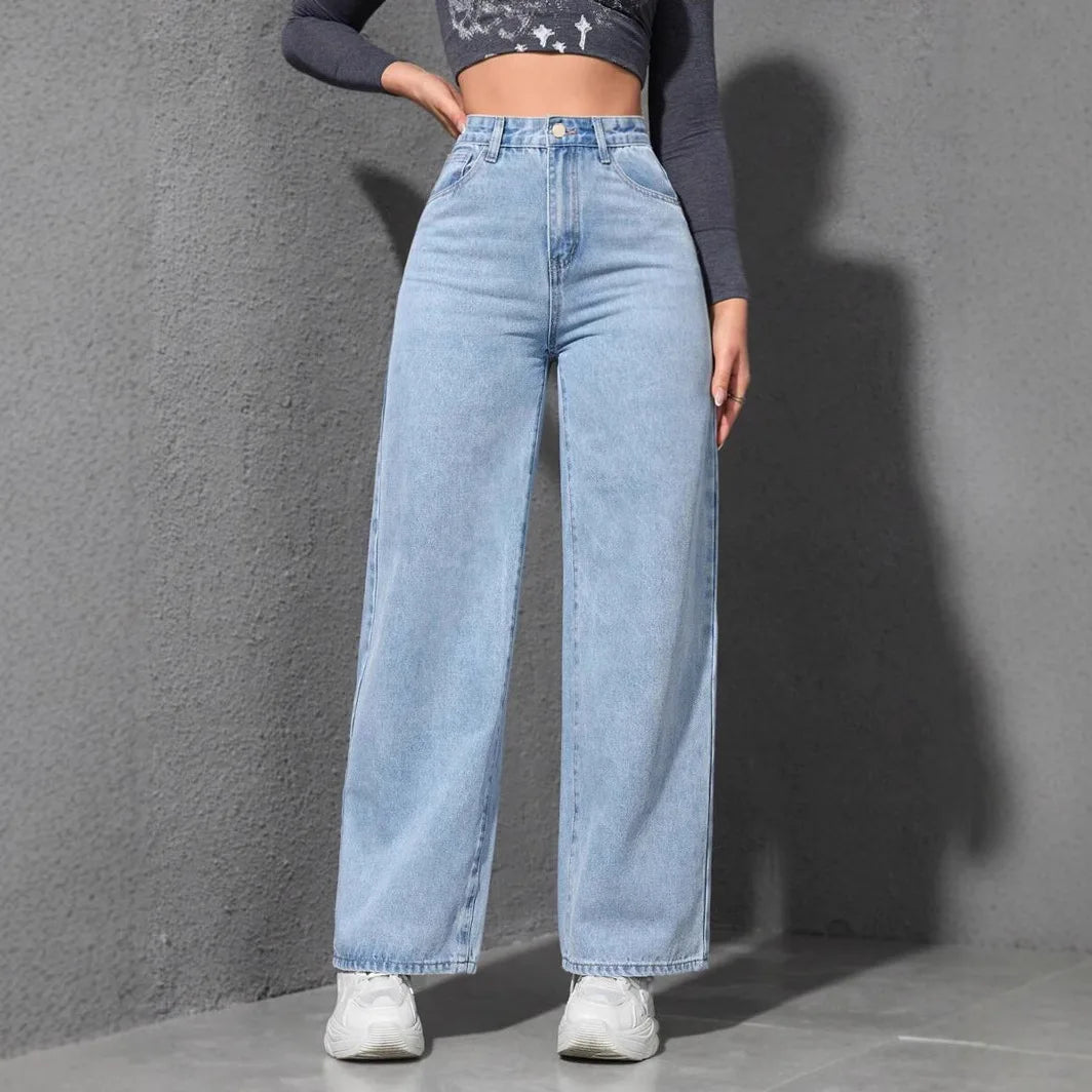 Wide Leg Denims High Waist Washed Distressed
