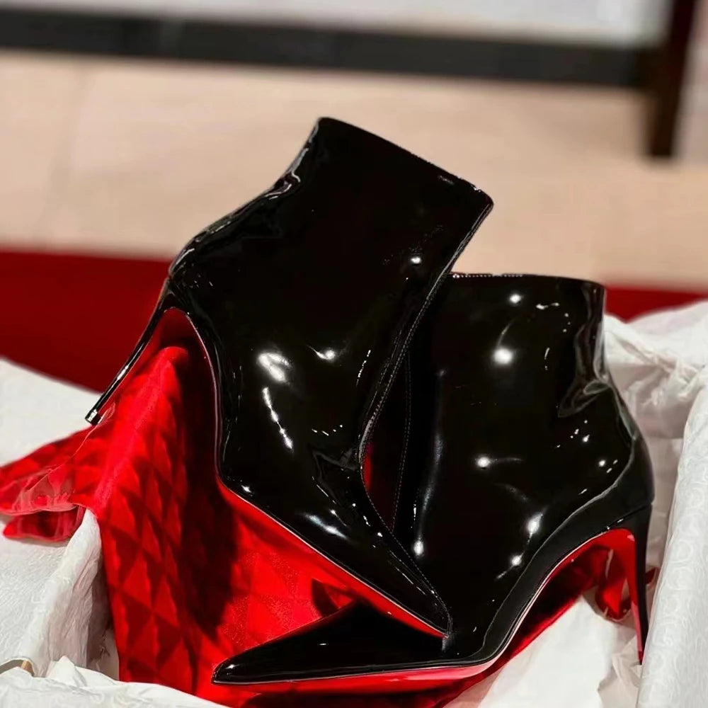 Leather Black Pointed Red Bottom Thin Heels