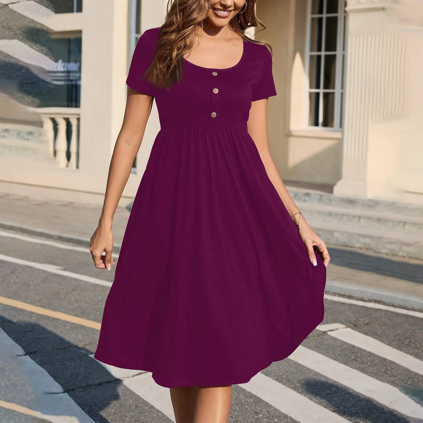 Fashionable Short Sleeve Midi Dress