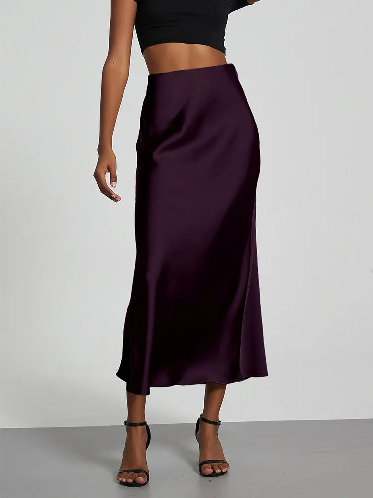 Satin Long Skirt High Waist