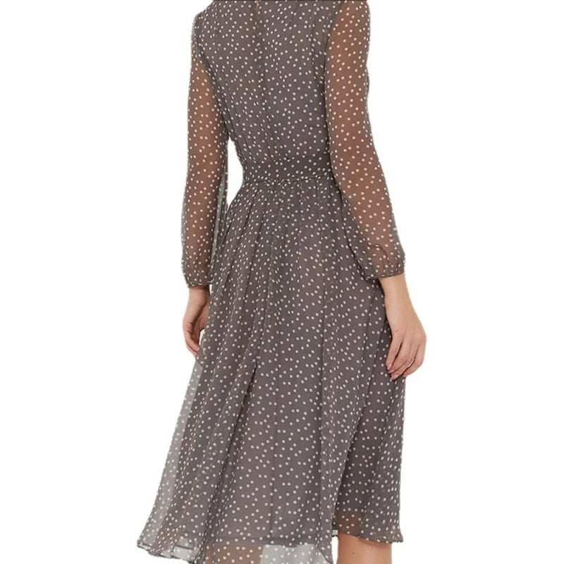 Long Sleeve O-neck Polka Dot Evening Dress