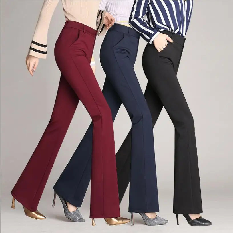Casual Front Zipper Flared Pants High Waist