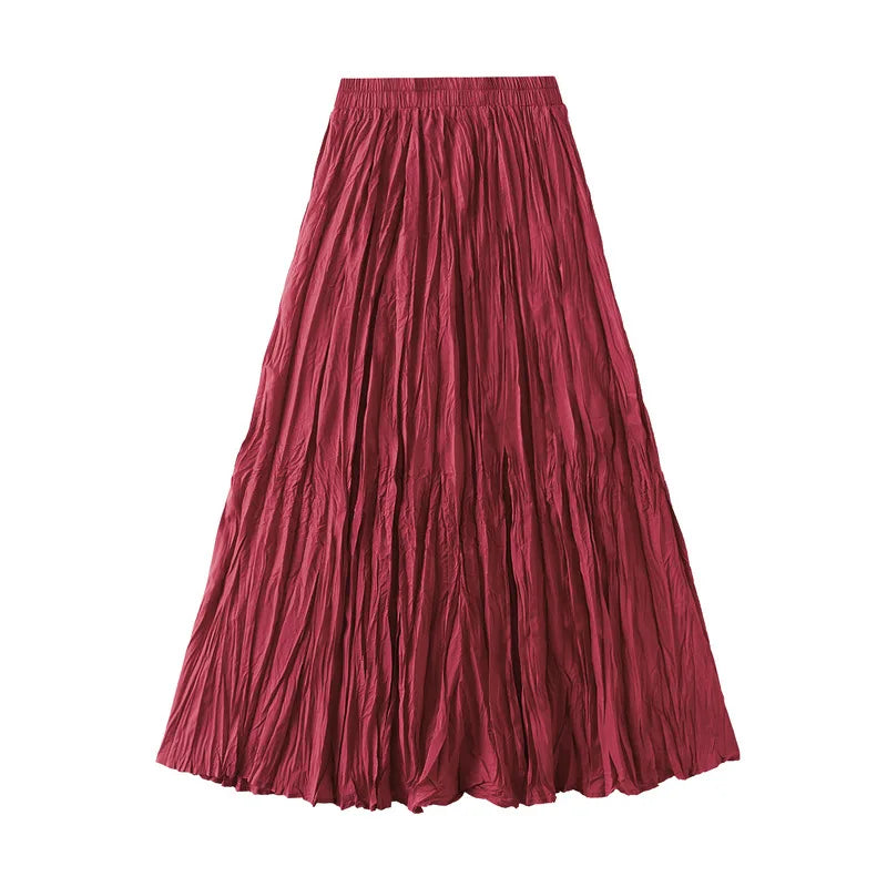Pleated A-line Midi Skirt